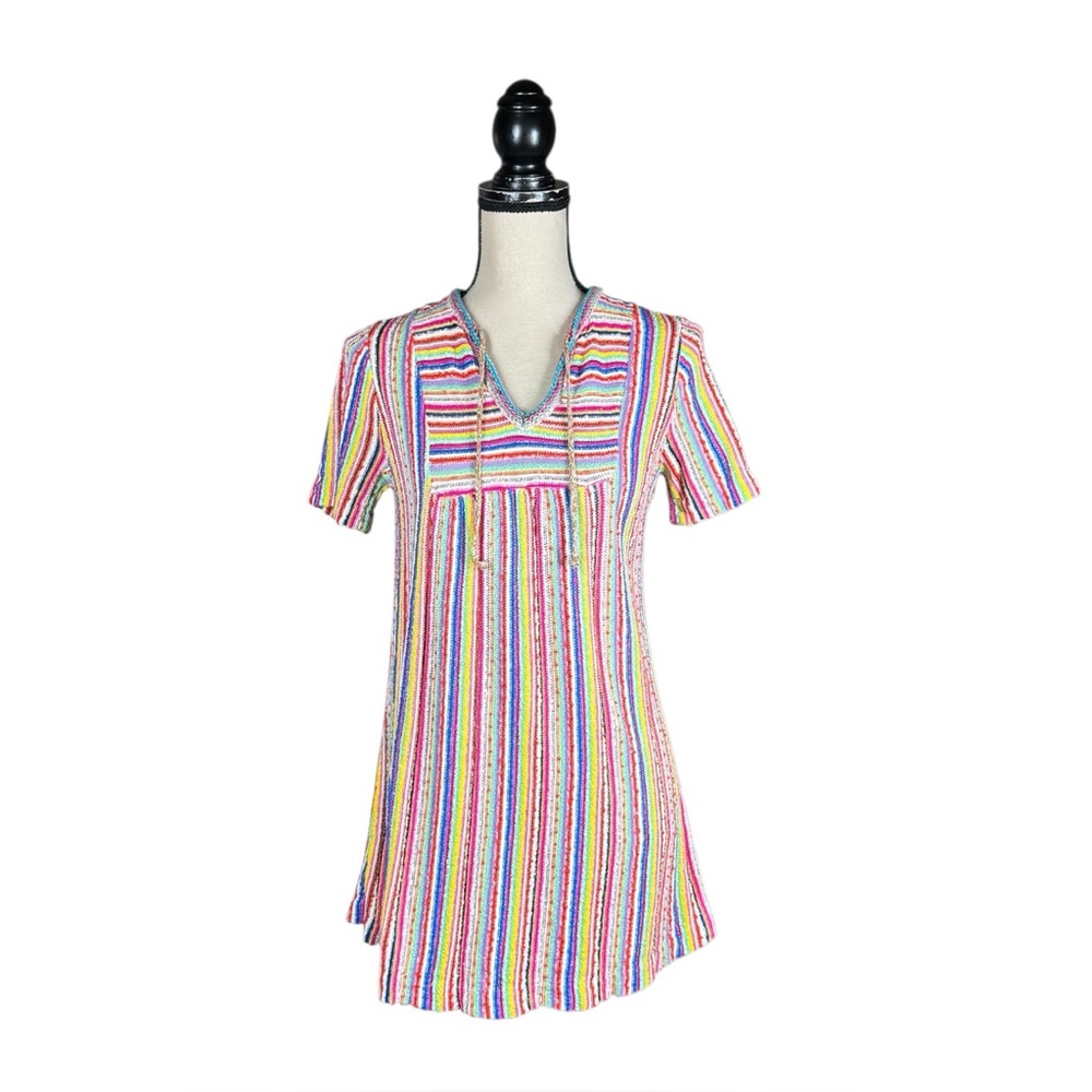 Vintage 70’s Knit Groovy Tie Neck Striped Tunic Top